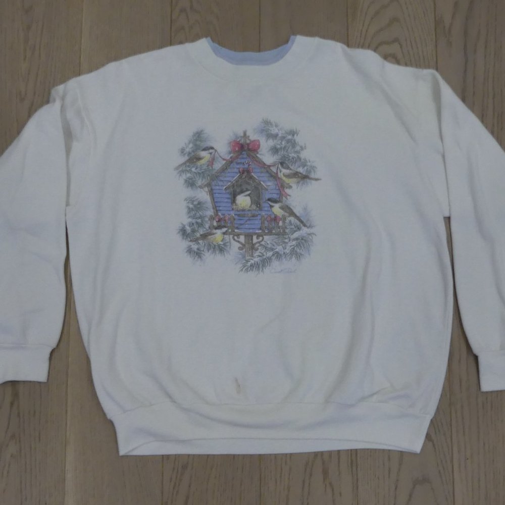 Carroll Reed Christmas Birds Vintage 1990's Green Large Sweatshirt